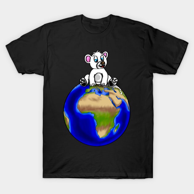 Cute crying Baby Ice Bear sitting on the globe T-Shirt by emyzingdesignz